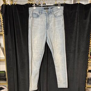 Blue High Waist Skinny Jeans with Faded Vintage Style